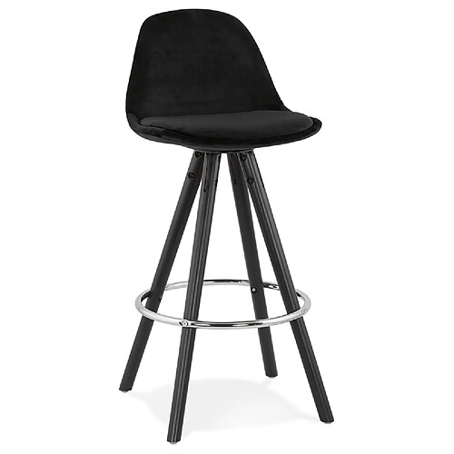 Alterego Tabouret snack mi-hauteur 'SPIRIT MINI' en velours noir et pieds en bois noir