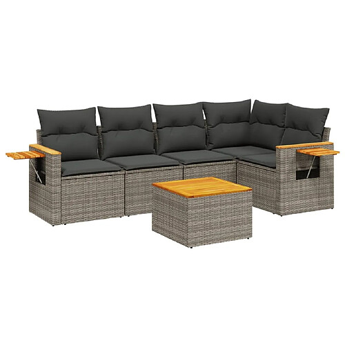 Maison Chic Salon de jardin 6 pcs avec coussins | Ensemble de Table et chaises | Mobilier d'Extérieur gris résine tressée -GKD92232