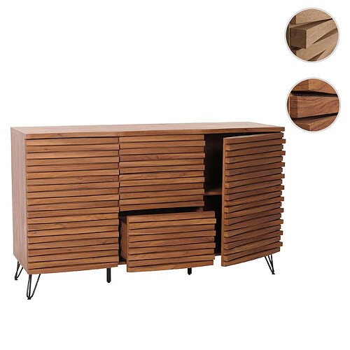 Mendler Sideboard HWC-M49, armoire commode Highboard, compartiments de rangement design 3D, bois massif mangue métal 85x142x44cm ~ aspect noyer