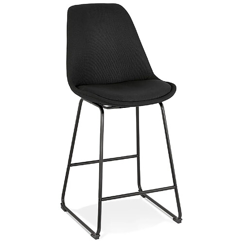 Alterego Tabouret snack mi-hauteur 'RIGO MINI' en tissu noir et pieds en métal noir