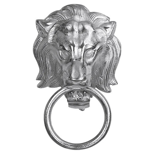 WOMO-DESIGN Porte-Serviettes Tête de Lion, 10 x 31 cm, Argent, en Aluminium Nickelé, Heurtoir de Porte, Accessoire Salle de Bain WC, Décoration Maison, Anneau Figurine Murale, Symbolisme Intemporel