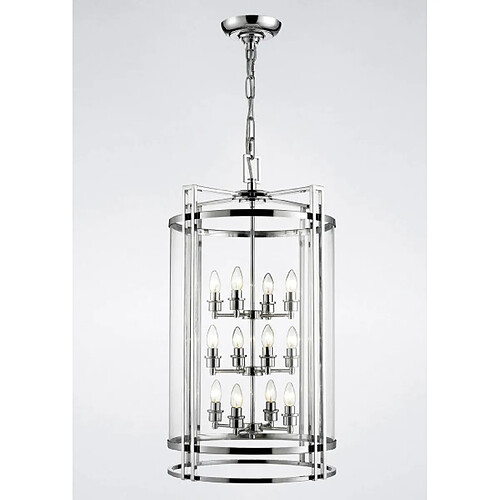 Luminaire Center Suspension Eaton 12 Ampoules chrome poli/verre