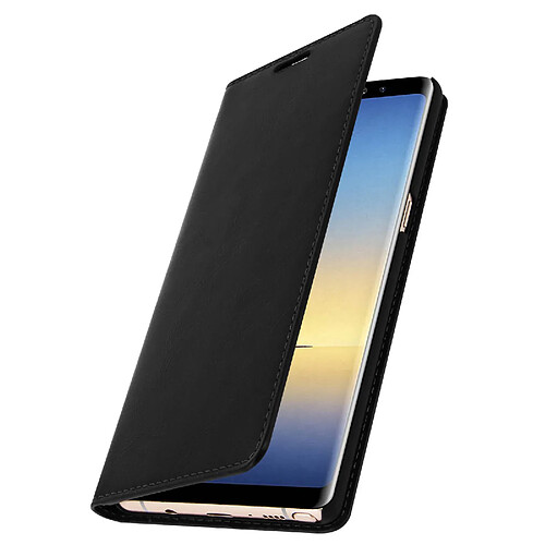 Avizar Etui Galaxy Note 8 Clapet Portefeuille Cuir - Fonction Stand Noir