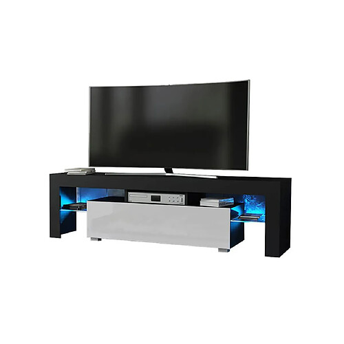 Dusine Meuble TV SPIDER à LED en Noir MAT avec porte Blanc Laqué 160 cm