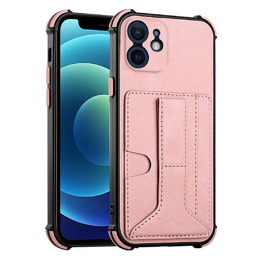 Coque en TPU + PU avec béquille, porte-cartes or rose pour votre Apple iPhone 12 mini 5.4 pouces