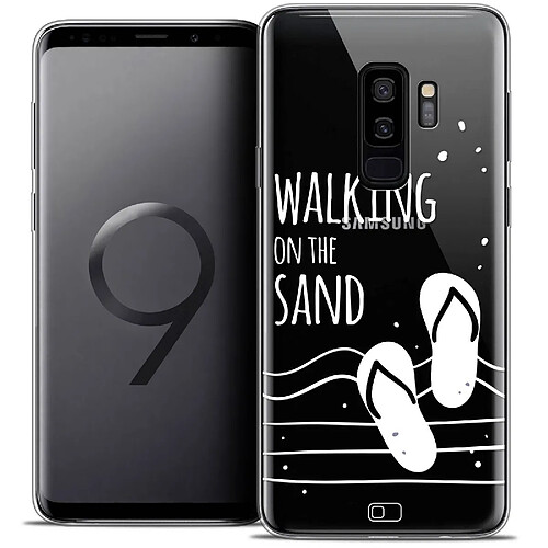 Caseink Coque Housse Etui Samsung Galaxy S9+ (6.2 ) [Crystal Gel HD Collection Summer Design Walking on the Sand - Souple - Ultra Fin - Imprimé en France]