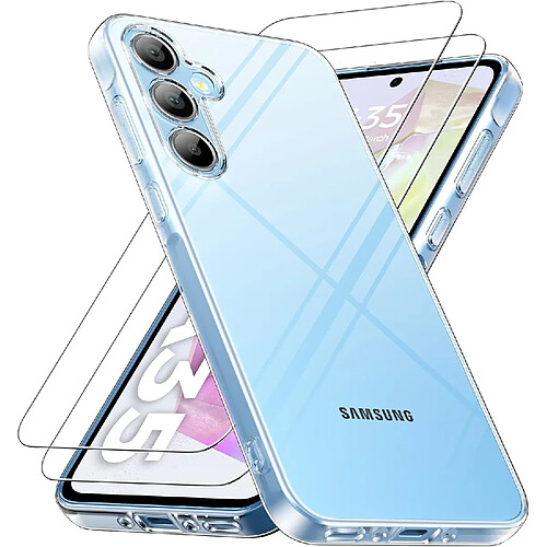 Coque Silicone Transparente + 2 Verres Trempes Pour Samsung Galaxy A35 5G Little Boutik©