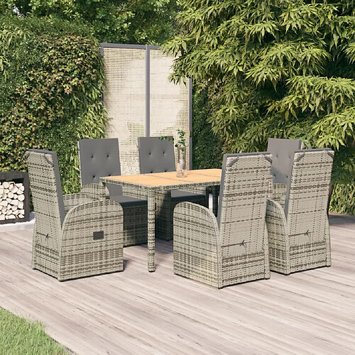 vidaXL Ensemble à manger de jardin et coussins 7 pcs gris rotin