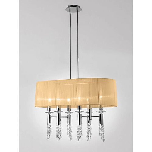 Luminaire Center Suspension Tiffany 6+6 Ampoules E27+G9 ovale, chrome poli avec Abat jour bronze & cristal transaparent