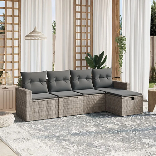 vidaXL Salon de jardin 5 pcs avec coussins gris résine tressée