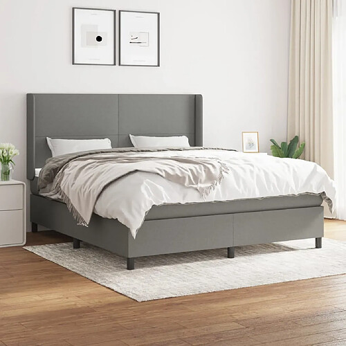 vidaXL Sommier à lattes de lit avec matelas Gris foncé 180x200cm Tissu