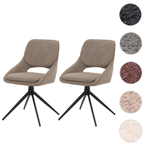 Mendler Lot de 2 chaises de salle à manger HWC-N73, chaise de cuisine, pivotante Auto-Return, tissu/textile Boucle (540g/m²) Oeko-Tex ~ beige