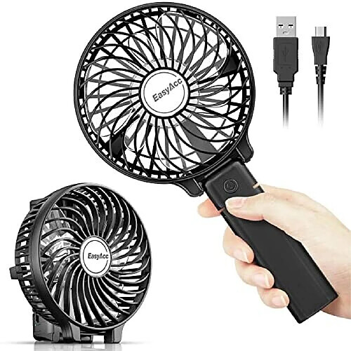 Ventilateur Portatif EasyAcc Ventilateur USB Portable 3 Vitesses 180 Mini Ventilateur Électrique Personnel Alimenté Pliable Avec Batterie Rechargeable Pliable Réglable-Noir