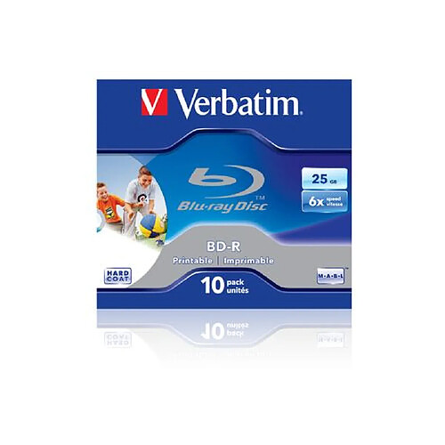 BD-R Blu-Ray Vierge Verbatim 6X (25 Go) - imprimables - Lot de 10 - Boîtier Jewel