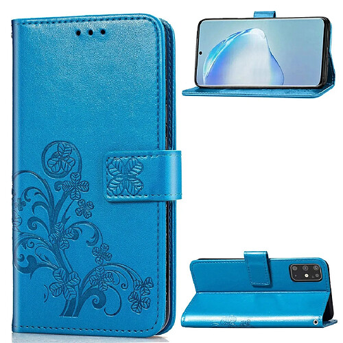 Wewoo Housse Coque Pour Galaxy S11 Fermoir à quatre feuilles Boucle en relief Protection téléphone portable cuir avec lanière et fente carte et portefeuille et fonction de support bleu