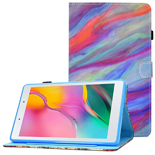 Etui en PU motif de lignes de piqûres avec support et porte-cartes pour Samsung Galaxy Tab A 8.0 (2019) SM-T290 (Wi-Fi)/SM-T295 (LTE) - Marbre coloré