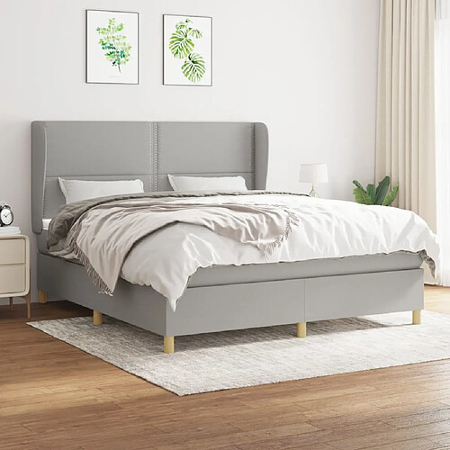 vidaXL Sommier à lattes de lit avec matelas Gris clair 180x200cm Tissu