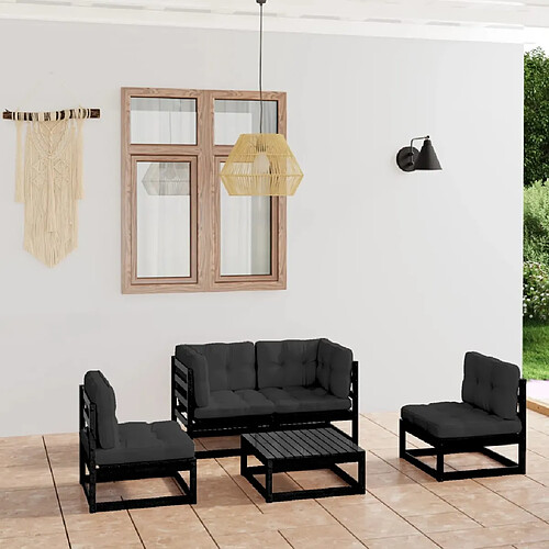 vidaXL Salon de jardin 5 pcs avec coussins Bois de pin massif