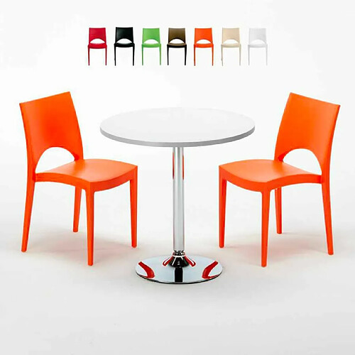 Grand Soleil Table Ronde et 2 Chaises Colorées Set In