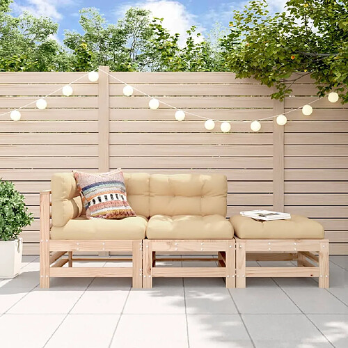 vidaXL Salon de jardin 3 pcs avec coussins bois massif