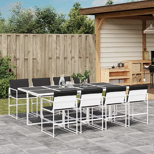 vidaXL Ensemble à manger de jardin avec coussins 9 pcs blanc textilène