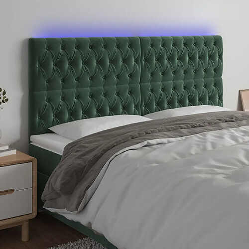 vidaXL Tête de lit à LED Vert foncé 180x7x118/128 cm Velours