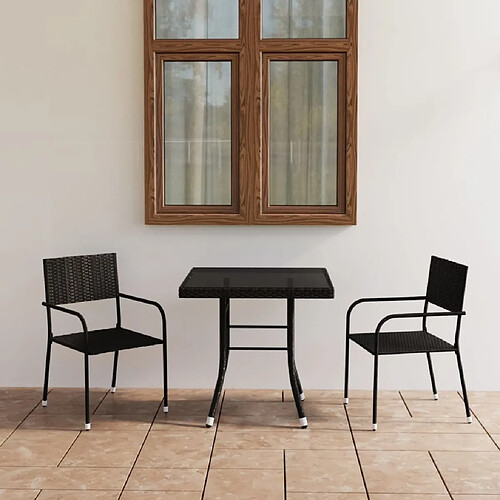 Salle à dîner de jardin 3 pcs,Table et chaise à manger Résine tressée Noir -MN88663