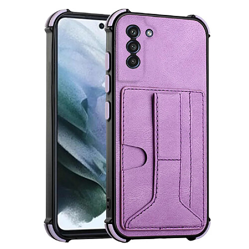 Coque en TPU + PU avec béquille, porte-cartes violet pour votre Samsung Galaxy S21 5G