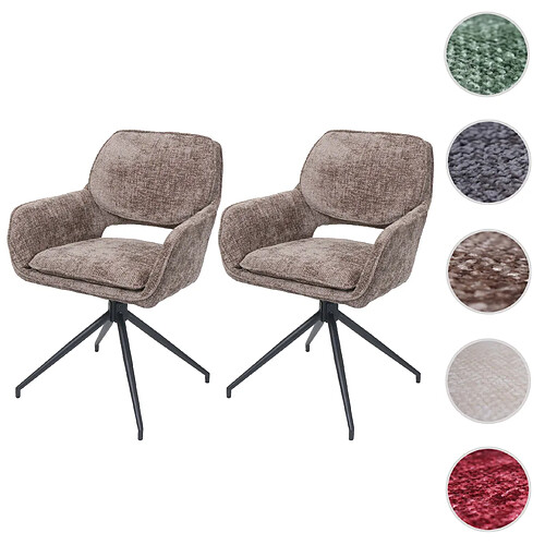 Mendler Lot de 2 chaises de salle à manger HWC-N74, chaise de cuisine, pivotante Auto-Return, tissu chenille (490g/m²) Öko-Tex MVG ~ marron