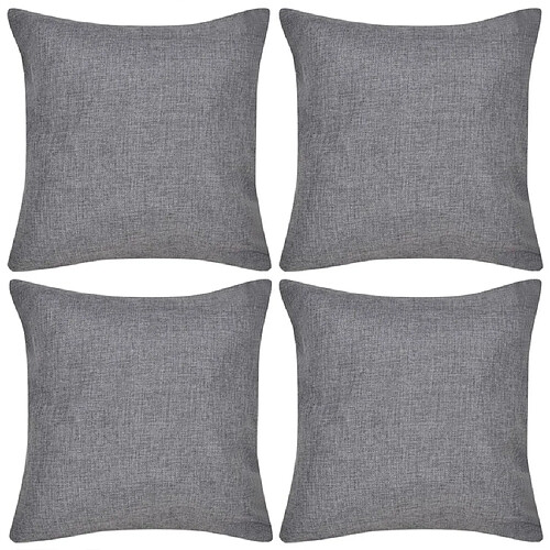 Decoshop26 Lot de 4 housses de coussin taies d'oreiller en faux lin gris 40 x 40 cm DEC020056