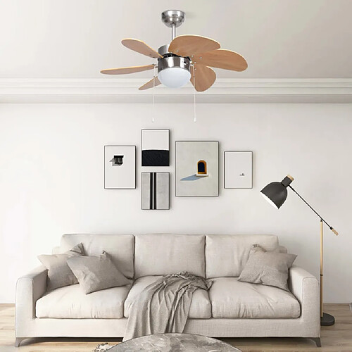 vidaXL Ventilateur de plafond avec lampe 76 cm Marron clair