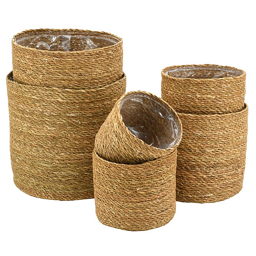 Aubry Gaspard Cache-pots ronds en jonc naturel (Lot de 6).