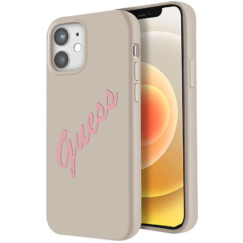 Guess Maroquinerie Guess Coque pour iPhone 12 et 12 Pro Silicone Vintage Soft Touch Beige