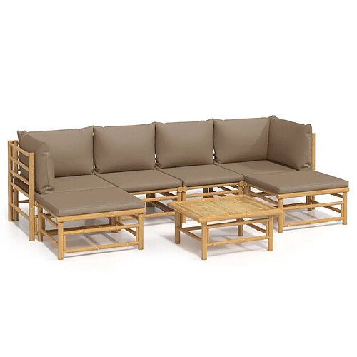 Maison Chic Salon de jardin 7 pcs avec coussins | Ensemble de Table et chaises | Mobilier d'Extérieur taupe bambou -GKD18990