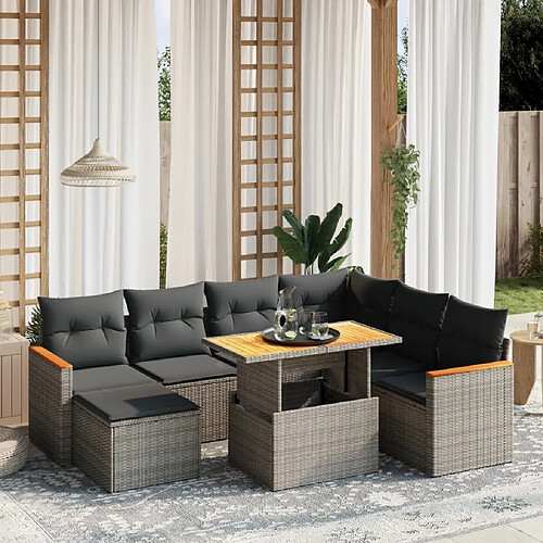 vidaXL Salon de jardin 8 pcs avec coussins gris résine tressée