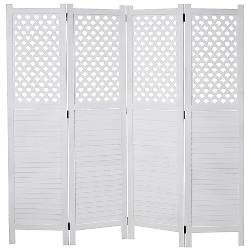 Decoshop26 Paravent 4 panneaux cloison de séparation 170 x 161 cm en bois blanc 04_0008629