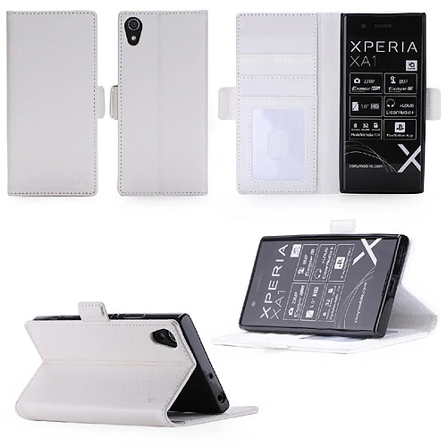 Sony Xperia XA1 : Housse Portefeuille luxe blanche Style Cuir avec stand - Etui blanc coque de protection Sony XA 1 2017 Dual SIM avec porte cartes - Accessoires pochette XEPTIO : Exceptional case