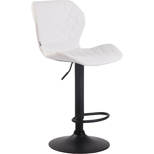 Decoshop26 Tabouret de bar x1 avec coutures décoratives en forme de losanges en PVC blanc et métal noir 10_0004649