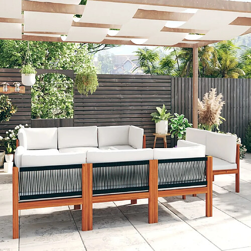 vidaXL Salon de jardin 9 pcs avec coussins Crème Bois d'acacia solide