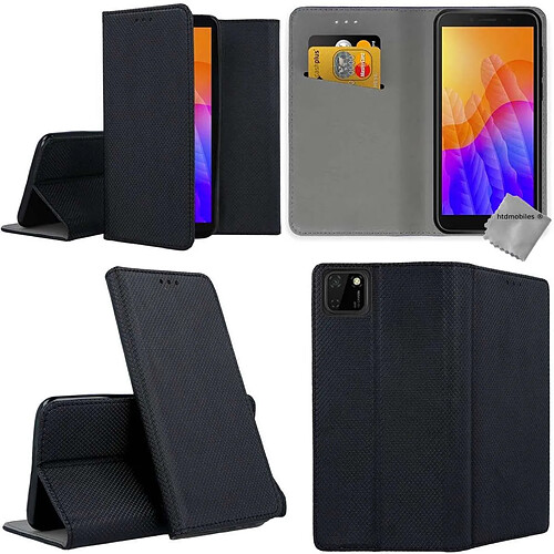 Htdmobiles Housse etui portefeuille avec coque intérieure en silicone pour Huawei Y5p + verre trempe - NOIR MAGNET