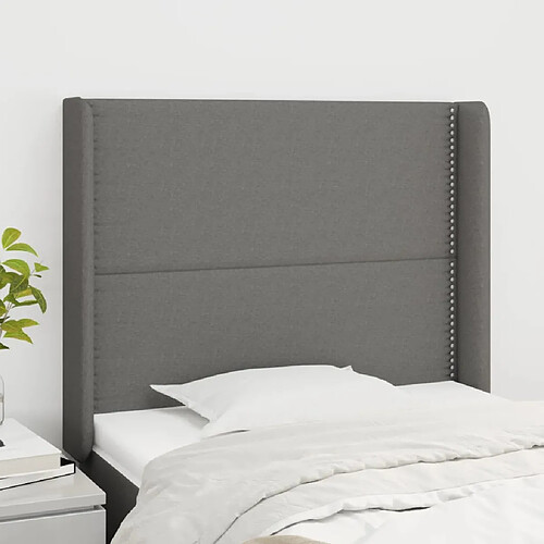 vidaXL Tête de lit avec oreilles Gris foncé 83x16x118/128 cm Tissu