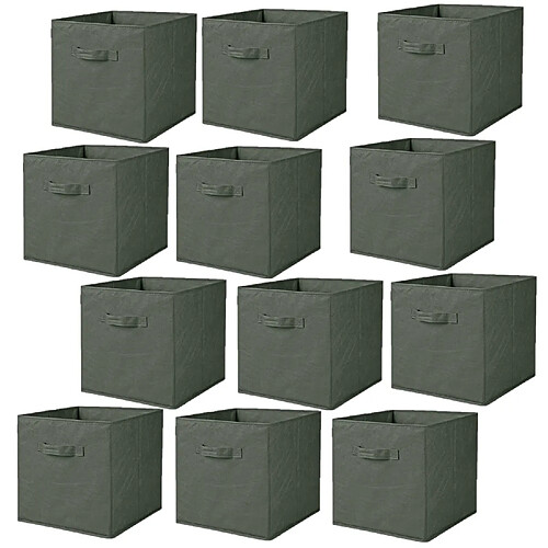 Toilinux Lot de 12 cubes de rangement pliables en tissus avec poignée - 30x30x30cm - Vert Romarin