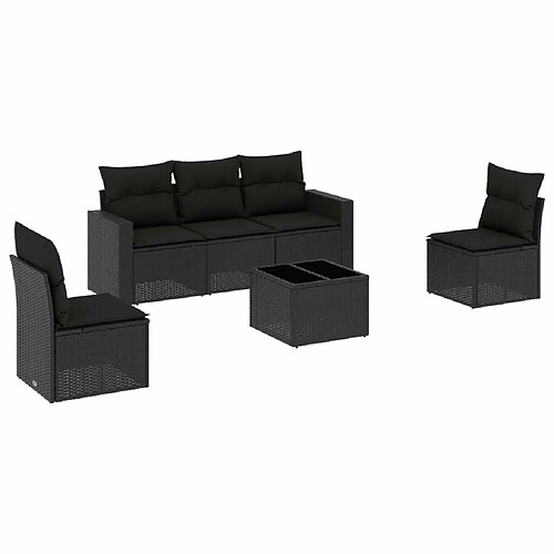 Maison Chic Salon de jardin 6 pcs avec coussins | Ensemble de Table et chaises | Mobilier d'Extérieur noir résine tressée -GKD26230