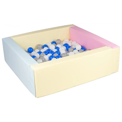 Velinda Piscine à balles carrée avec 200 balles - rose, bleu, jaune (pastel)/blanc,bleu,gris