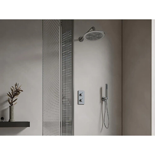 Vente-Unique Ensemble de douche encastrable avec mitigeur thermostatique - Couleur nickel brossé - TIMAVO