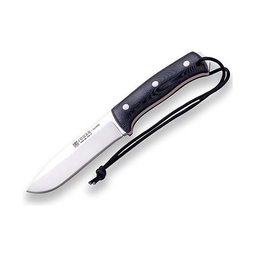 Couteau de brousse Joker "Nomad" CM125-P, lame de 12,7 cm, mango toile micarta, étui en cuir noir avec silex, outil pour la pêche, la chasse, le camping et le trekking