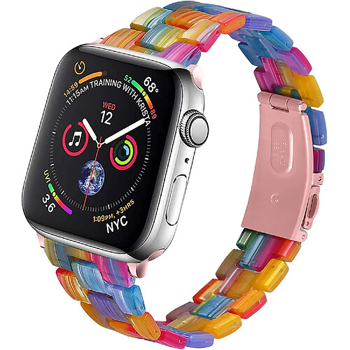 Compatible avec Apple Watch Band 40 mm 41 mm 44 mm 45 mm Bracelet fin en résine légère avec boucle en acier inoxydable de remplacement pour iWatch Series 7 6 5 4 3 2 1 SE (arc-en-ciel/rose, 42/44/45 mm)