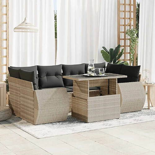 vidaXL Salon de jardin avec coussins 7 pcs gris clair résine tressée