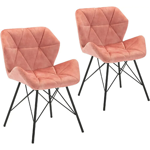 Decoshop26 2 chaises de salle à manger visiteur lounge en tissu velours rose pieds en métal design rétro vintage FAL09102