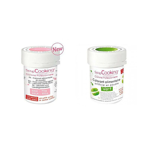 Scrapcooking 2 colorants alimentaires en poudre - vert-rose poudré